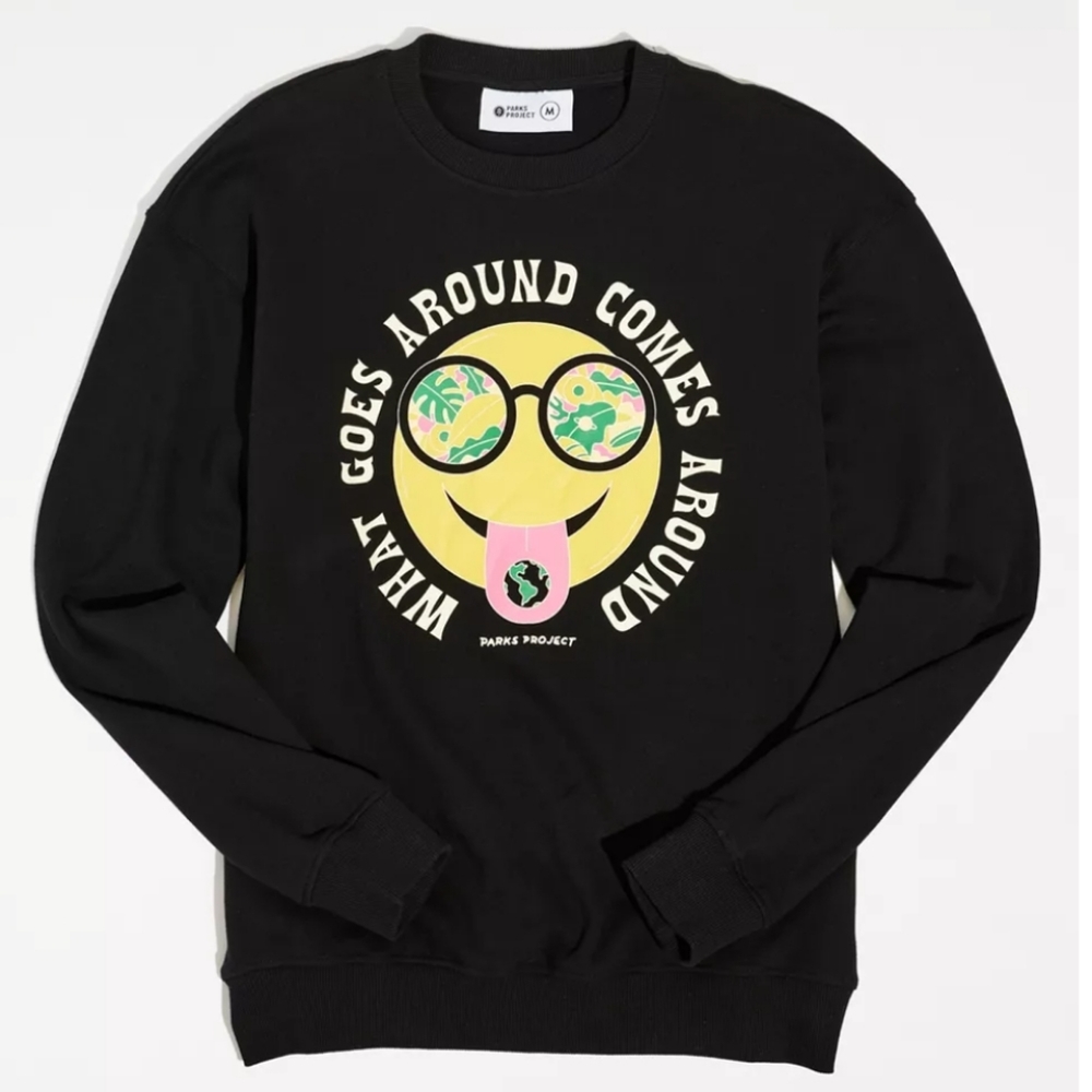 Parks Project Black Crewneck Sweatshirt with Yellow Smiley Graphic